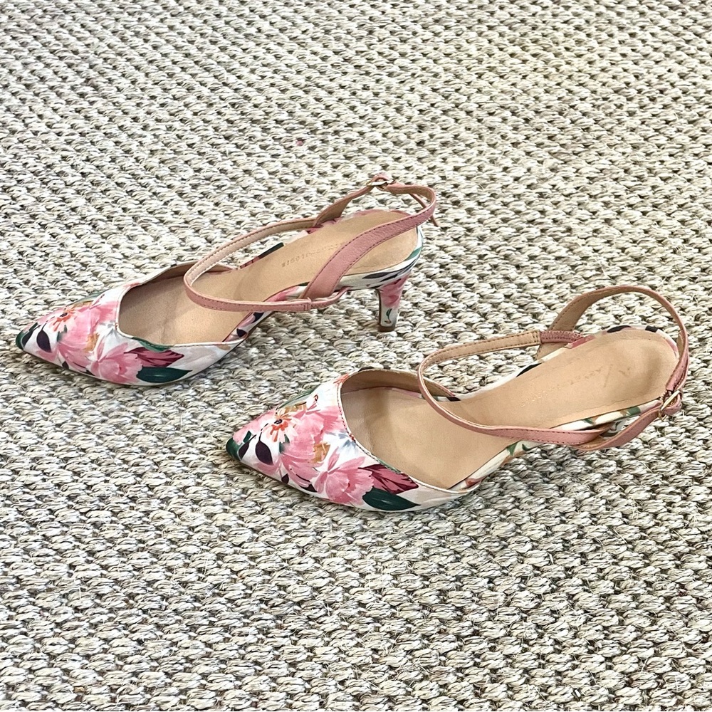 Anthropologie Pink Floral Strappy Heels